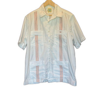 Dos Carolinas Guayabera Short Sleeve Button-Down XL White Metallic Burnt Orange